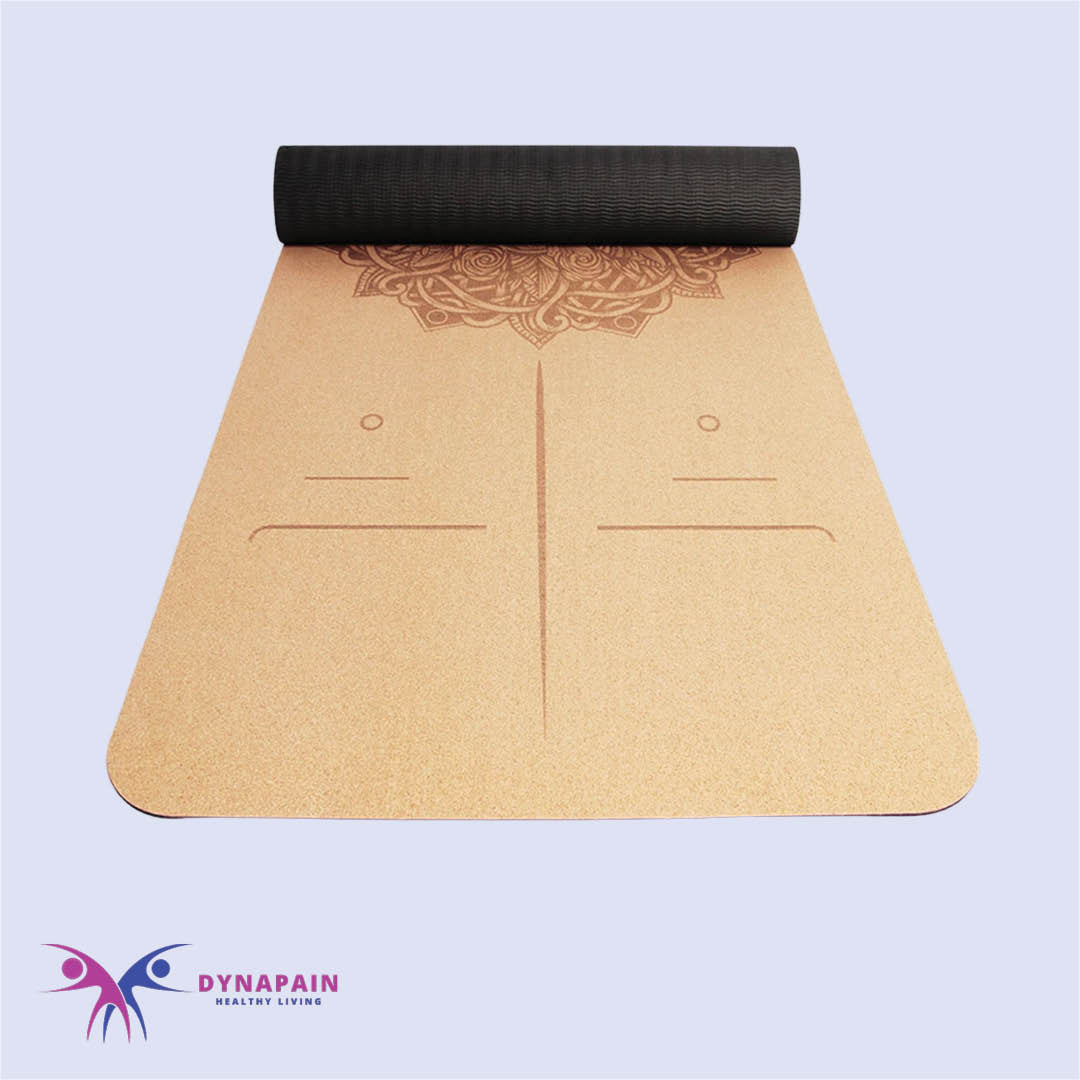 Natural Cork Yoga Mat Anti-Skid with Position Line Pattern Sweatproof Tear-Resistant