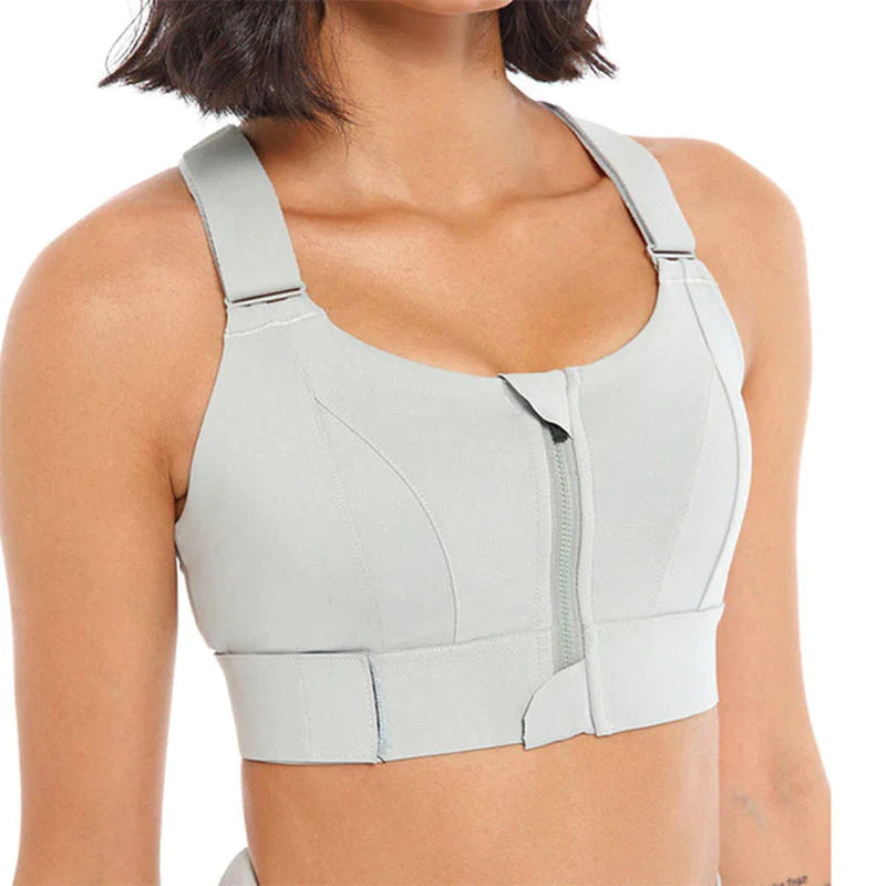 Sports Bra with Front Zipper, Adjustable Straps, and Breathable Yoga Crop Top – Perfect for Gym & Fitness