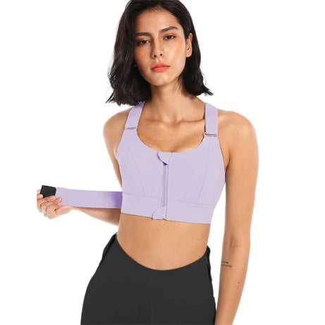 Sports Bra with Front Zipper, Adjustable Straps, and Breathable Yoga Crop Top – Perfect for Gym & Fitness