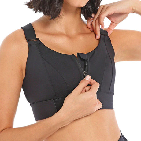 Sports Bra with Front Zipper, Adjustable Straps, and Breathable Yoga Crop Top – Perfect for Gym & Fitness