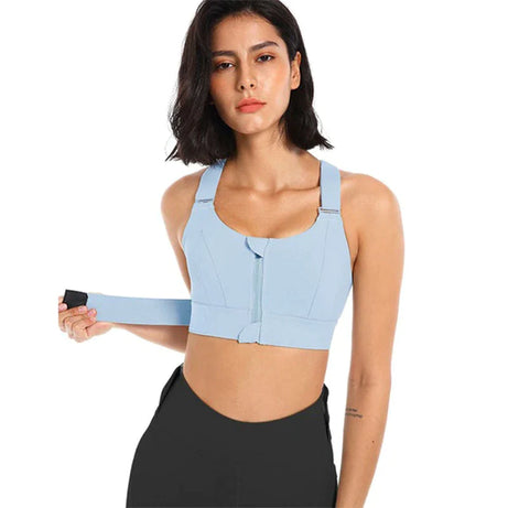 Sports Bra with Front Zipper, Adjustable Straps, and Breathable Yoga Crop Top – Perfect for Gym & Fitness
