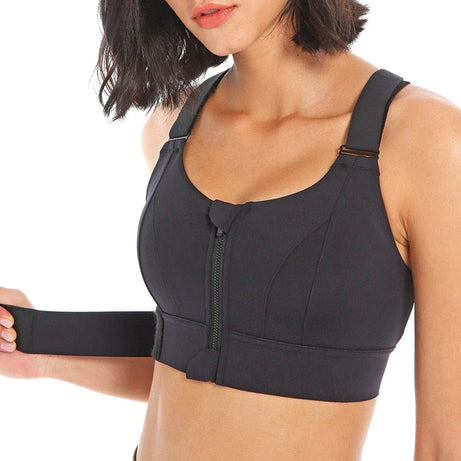 Sports Bra with Front Zipper, Adjustable Straps, and Breathable Yoga Crop Top – Perfect for Gym & Fitness