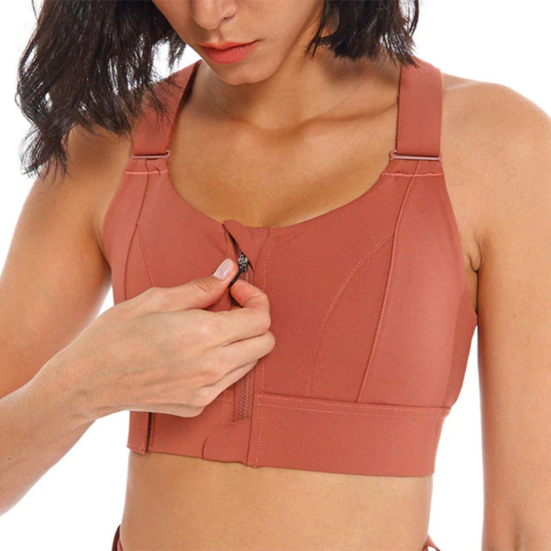 Sports Bra with Front Zipper, Adjustable Straps, and Breathable Yoga Crop Top – Perfect for Gym & Fitness