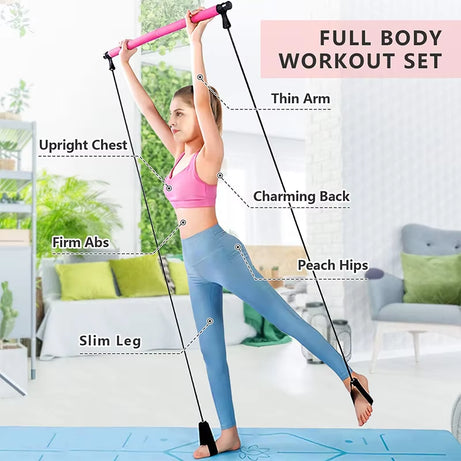 Multi Functional Stretched Pilates Bar - Full Body Workout At Home