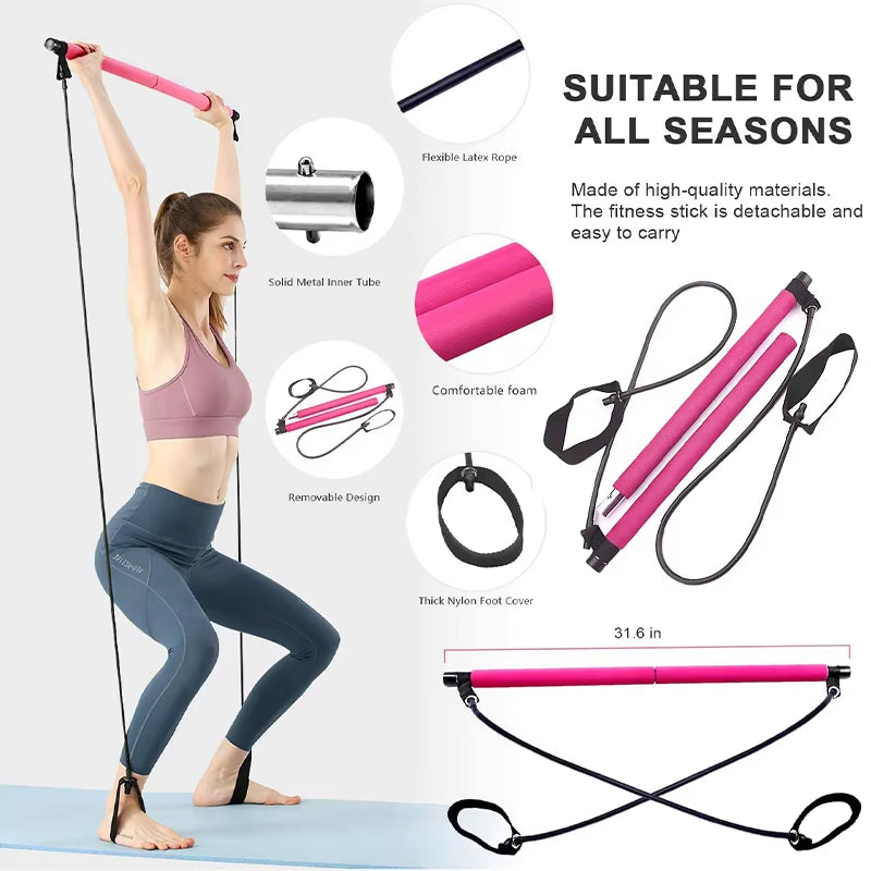 Multi Functional Stretched Pilates Bar - Full Body Workout At Home