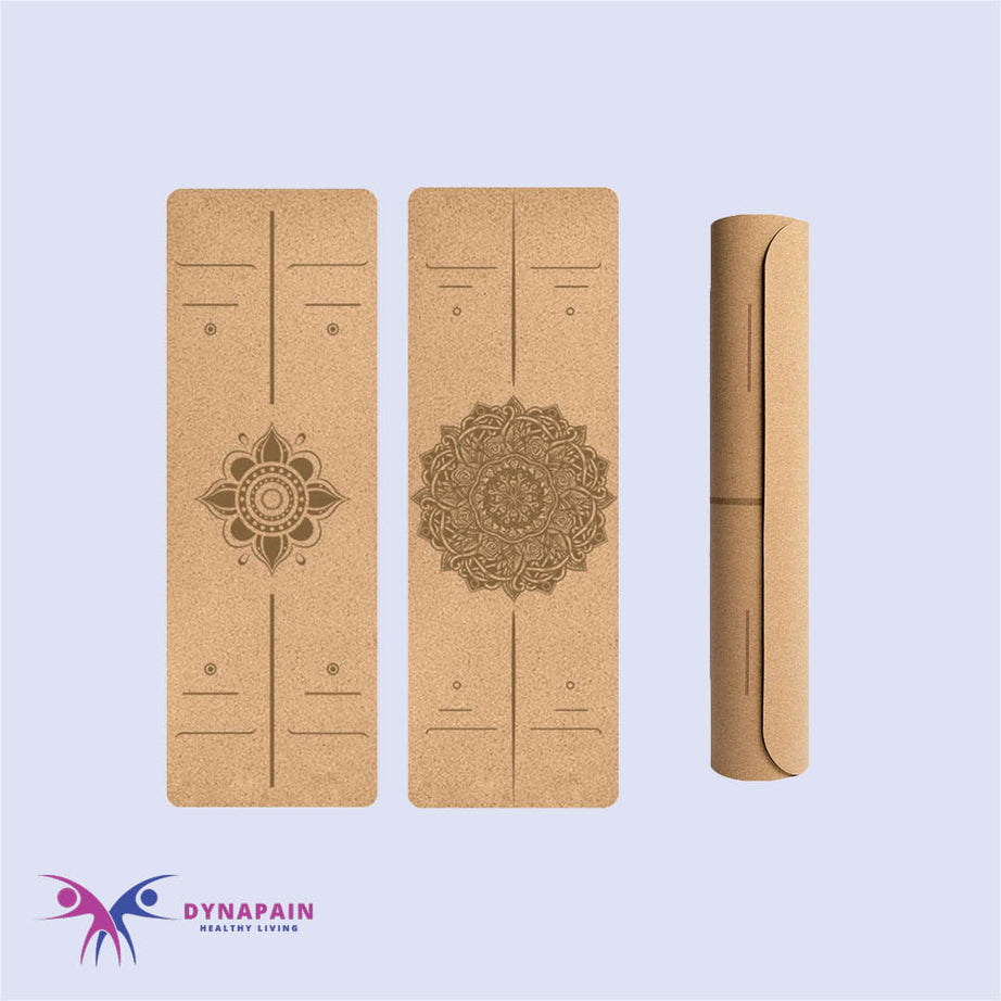 Natural Cork Yoga Mat Anti-Skid with Position Line Pattern Sweatproof Tear-Resistant
