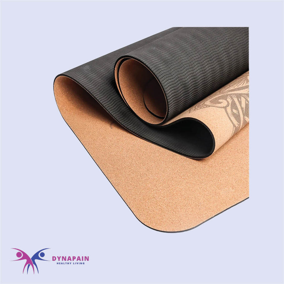 Natural Cork Yoga Mat Anti-Skid with Position Line Pattern Sweatproof Tear-Resistant